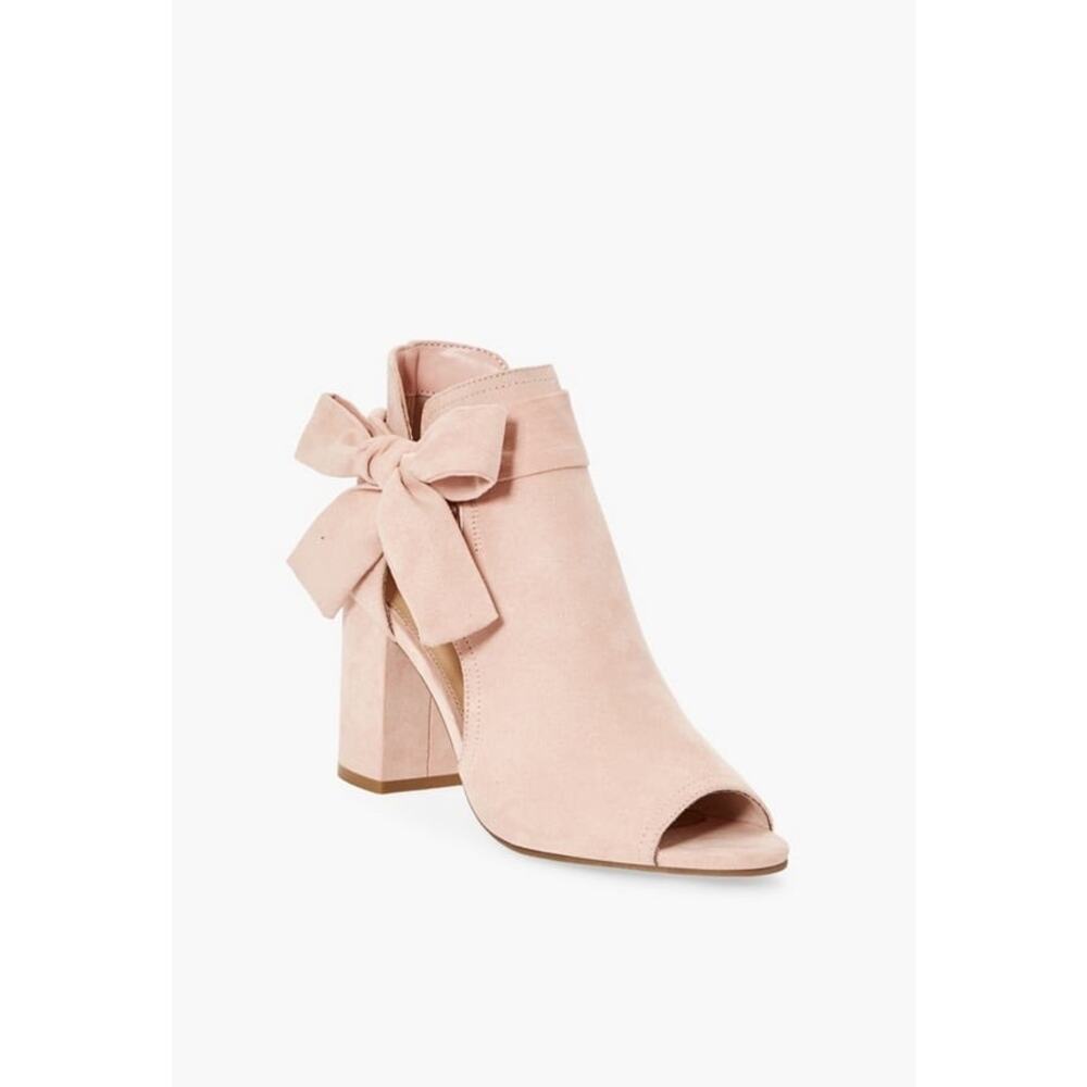 JustFab Womens Shoes Size 6.5 Karine Blush Pink Peep Toe‎ Bootie Ties NEW Bows